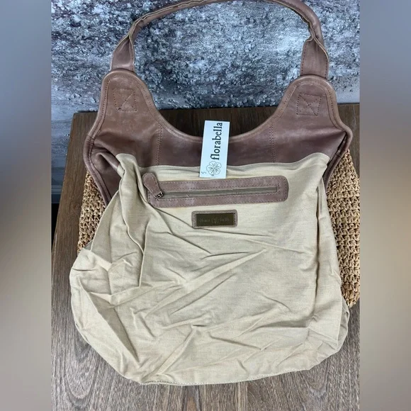 546 Flora Bella Woven Straw Tote Bag with light tan Handles - Picture 4 of 5